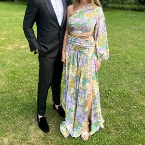 Bronx and Banco Sienna Floral One-Shoulder Gown